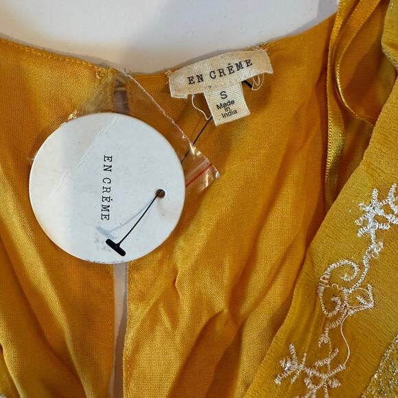 En Crème Mustard Yellow Maxi Dress S Boho Festival Metallic Embroidery NWT - Picture 3 of 9